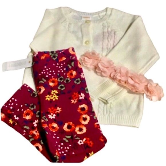 Gymboree Other - Ivory Cardigan Floral Leggings Headband Set Sz 2T